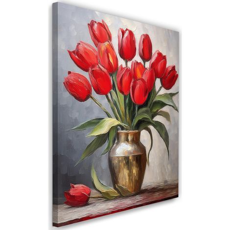 Tableau déco Tulipes rouges dans un vase 40x60 (1/5)