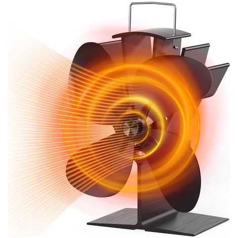 Ventilador de 4 aspas para estufa de leña, ventilador de chimenea accionado por calor para estufas de leña/chimenea/gas/troncos (negro) (1/4)