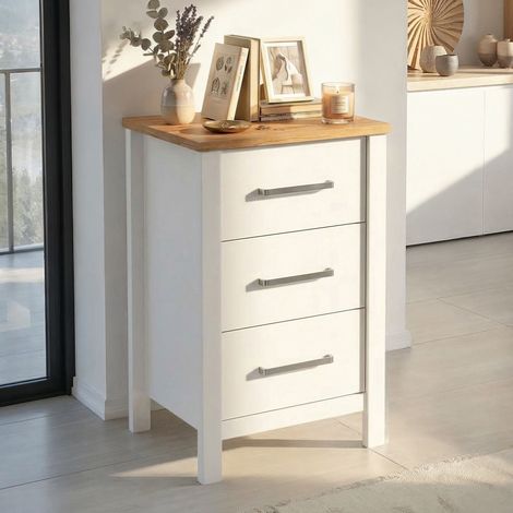 Commode 3 tiroirs 53x45x92 cm décor chêne et blanc - ZONRI (1/5)