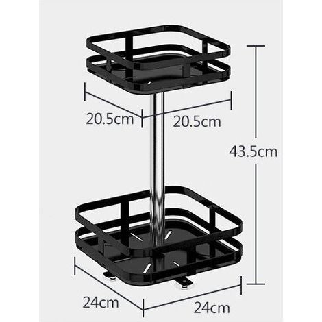 Etagère à épices rotative 43,5 cm – Support carré 2 niveaux en métal noir – Ventouses pour stabilité – Montage facile sans outils (1/5)