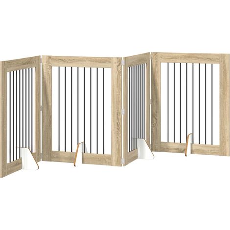 Foldable Dog Gate with Stands 4 pcs Sonoma Oak 321 cm vidaXL