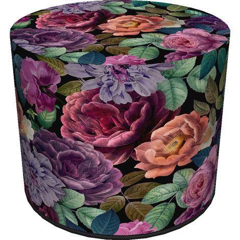 Pouf decorativo rotondo, Bertoni, stampa Enigma - per soggiorno, per cameretta, cilindro 40 cm, elegante, cerniera, fodera sfoderabile (1/5)