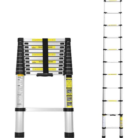 SWANEW Scala Telescopica 2.6m Scala In Alluminio Argento Scala Scorrevole Scala Inclinata Antiscivolo Scala Estensibile (1/5)