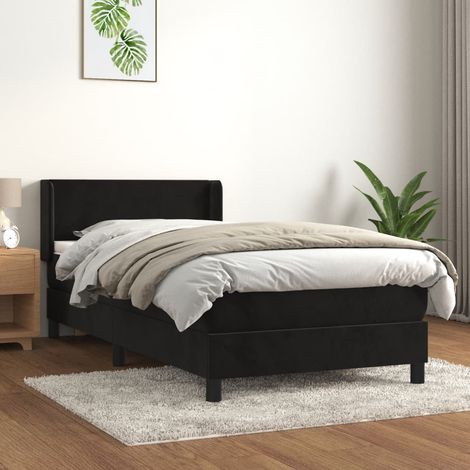 Lit Adulte - Lit à sommier tapissier avec matelas- Lit simple - Meuble de Chambre à Coucher Noir 80x200 cm Velours CNIS8000884 (1/5)