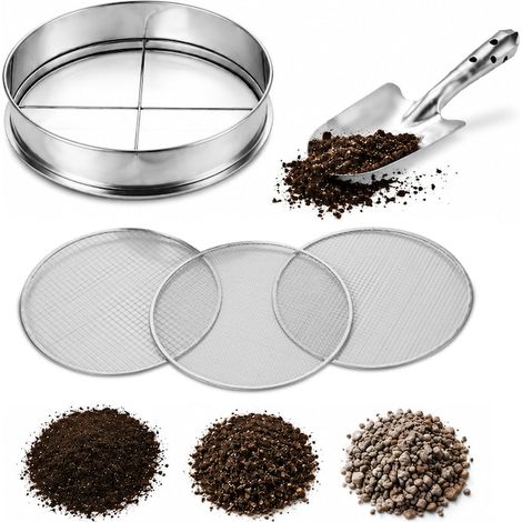 Setaccio per terriccio Johgee, 3 set, 3mm-9mm, 30,5x30,5 cm, acciaio inox, con paletta, per compost e giardinaggio, argento (1/5)