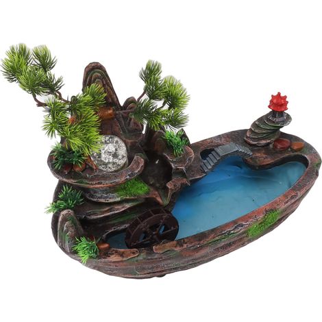 Tischbrunnen mit Felsformationen, Wasserfall, Wasserzirkulation, Harz-Felsformationen mit Kugelrad, 220-V-EU-Stecker (1/5)