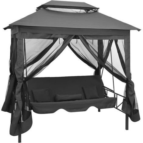 Balancelle convertible avec auvent, gris anthracite, 220x160x240 cm, acier.