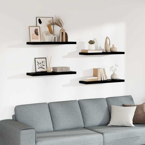 Schweberegale 4 Stk. Hochglanz-Schwarz 80x23,5x3,8 cm MDF