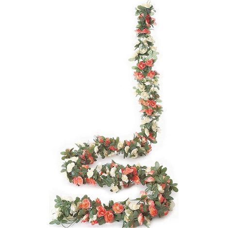 Guirlande Artificielle Rose - Vigne Fausse 2,5 M - Fleurs Roses 4 cm - 45 Fleurs 45 Feuilles Par Guirlande - Décoration Intérieure Extérieure - Lot de 5 (1/5)