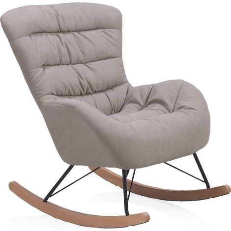 fauteuil à bascule beige tapissé pieds métal et bois de hêtre - beige naturel et bois clair (1/5)