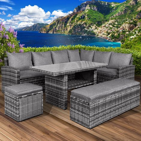 BRAST Gartenmöbel Set Eco Grau/Anthrazit bis zu 9 Personen inkl. extra Dicke Kissen TÜV geprüft Outdoor Loungemöbel Sitzgruppe Essgruppe Garnitur (1/5)