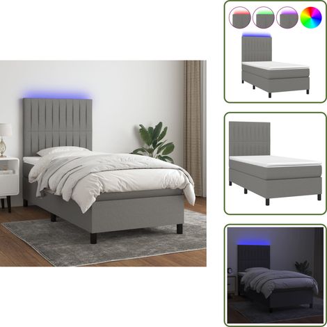 Boxspringbett mit Matratze & LED Dunkelgrau 90x200 cm Stoff - Boxspringbett - Doppelbett - Schlafsofa - Lattenrost - Bettrahmen (1/5)