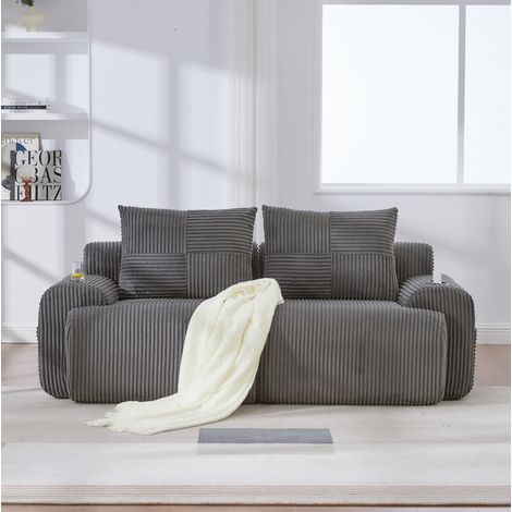 Canapé 2 places modulaire en corduroy gris foncé 200x99x80 cm avec porte-gobelet et poche latérale (1/5)