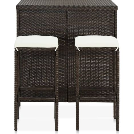 Set de 1 Table et 2 Tabourets de bar, Ensemble Table et Chaises Résine tressée Marron OIB9321E (1/5)