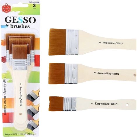Pincel, diseño plano brillante, mango ergonómico de madera, 3 piezas, nailon grande (1/2)