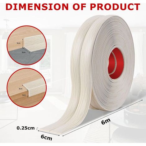 Moulure murale adhesive plinthe souple moulure decorative corniere PVC baguette de finition protection angle mural (6cm×6m, Grain de bois beige) (1/5)