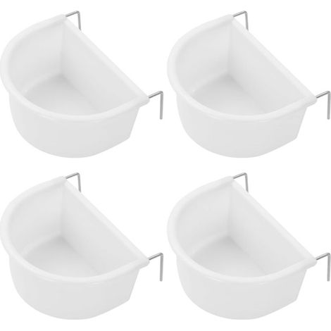 Set di 4 ciotole in plastica a forma di D con gancio per appenderle, ideali per pappagalli, parrocchetti, calopsitte e altri uccelli. (1/4)
