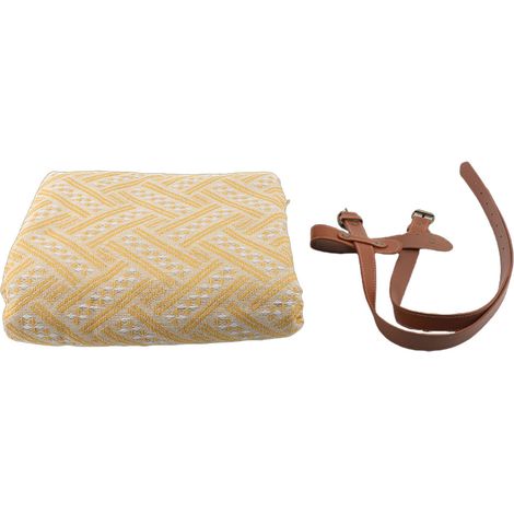 Grande couverture pique-nique avec franges poignée PU – Portable camping pelouse blanc jaune, extérieur (1/4)