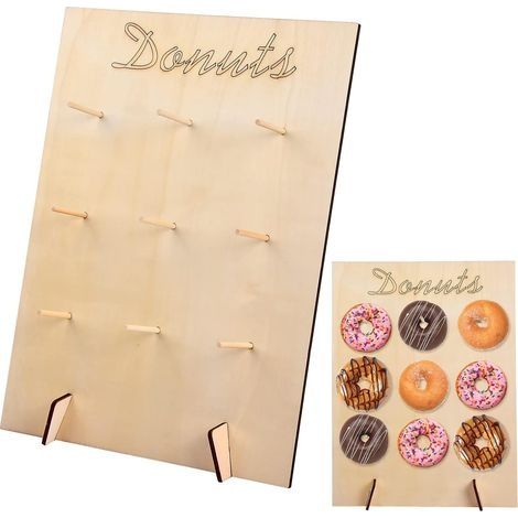 Donut Présentoir Support, Support Donuts Bois, 9 Trous Donut Stand, Support Beignet 40 x 30cm, Mur à Donuts, Porte Donuts Bois pour Mariages, Anniversaires, Baby Shower (1/5)
