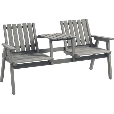 Outsunny Gartenbank mit Tisch, Sitzgruppe, Gartenmöbel, mit Regenschirmloch, Sitzbank, 2 Stühle, Massivholz, Grau, 152 x 70 x 83 cm (1/5)