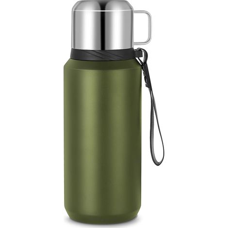 Thermos Isotherme, Gourde Isotherme en Acier Inoxydable de 800ml, Etanche de Voyage pour Thé, Mug Isotherme sans BPA pour Travail, Ecole, Randonnée (Vert) (1/5)