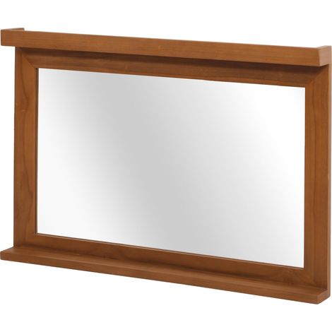 [JAMAIS UTILISÉ] Miroir mural en teck HHG-759, miroir de salle de bain/d'entrée, cadre en bois, teck de qualité B-Grade (bois de cœur, 20-30 ans), 70x100cm