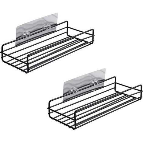 Étagère de Salle de Bain Adhésive Montée au Mur, Sans Perçage, Solides Supports de Cuisine pour Caddies de Douche, Organisateurs de Rangement pour Douche (Paquet de 2, Noir)-Fei Yu (1/5)