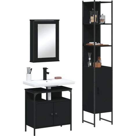 3 Piece Bathroom Furniture Set Black Engineered Wood vidaXL (1/5)