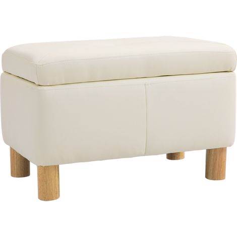 Coffre crème en similicuir 33 L avec pieds en bois 60x38x40 cm, banc rembourré design doux pour chambre et entrée pratique et confortable