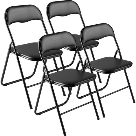 Lot de 4 Chaises Pliantes Portables, Chaise de Salle à Manger en Cuir avec Cadre en Métal et Coussin Rembourré, Sièges Empilables pour Intérieur et Extérieur, Maison, Cour, Jardin, Fêtes, Noir (1/5)