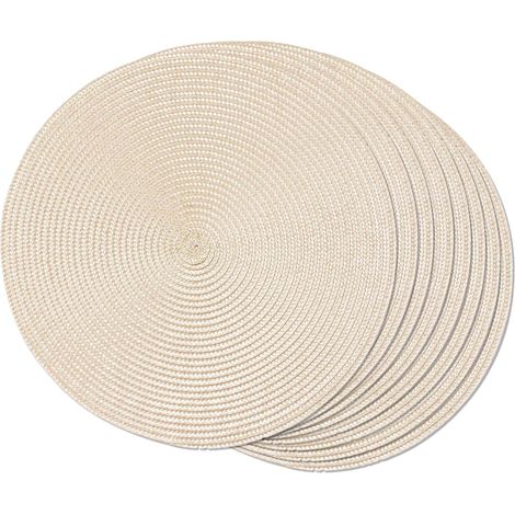 APEX Ensemble de 8 sets de table ronds en plastique, antidérapants, résistants à l'usure, lavables, 38 cm de diamètre, beige. (1/5)