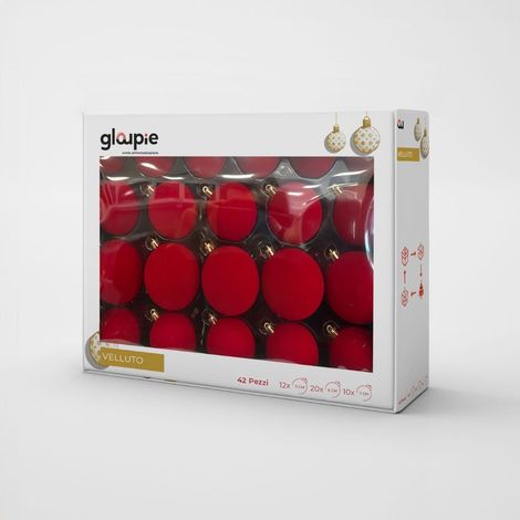 GLOUPIE Box 42 Palline Per Albero Di Natale In Velluto Rosso ,Infrangibili,3 Misure Ø 7, 6, 5 cm (1/5)