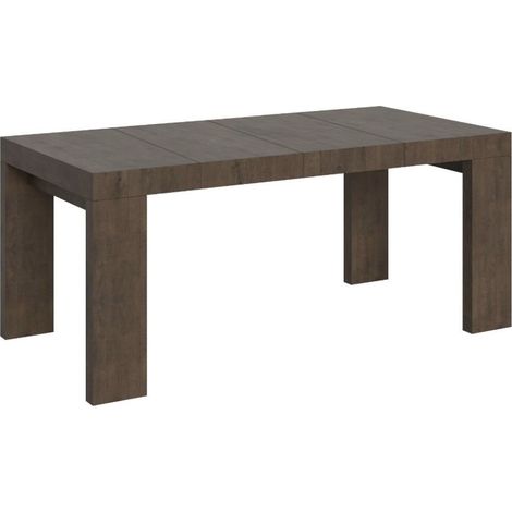 Table à manger extensible bois Ribo 4 pieds 2 rallonges épaisses 130 à 234 cm-Marron-4 pieds-2 rallonges épaisses-130 à 234 cm (1/5)
