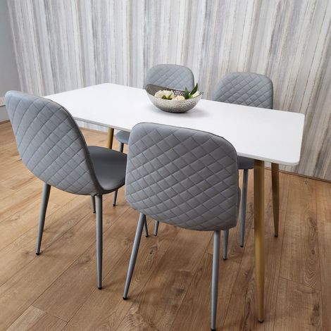 Dining Table and 4 Chairs White Wood 4 Grey Leather Chairs Dining Room (1/5)