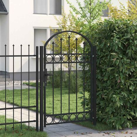 Fence Gate "ASSEN" with Arched Top Steel 102x150 cm Black vidaXL (1/5)
