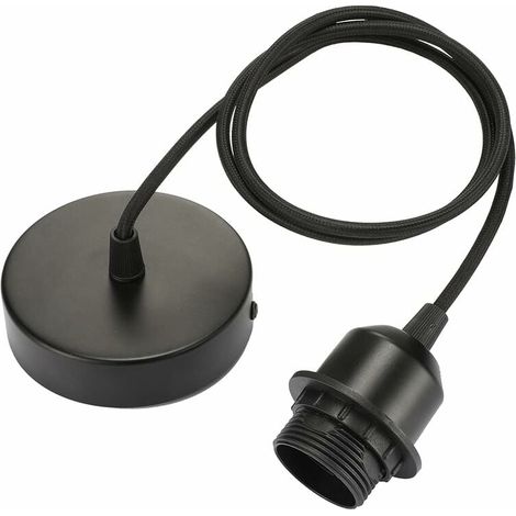 YMYNY - 2 portalámparas E27 vintage con cable de 100 cm y anillo de fijación, para salón, pasillo, dormitorio, cocina, lámpara de araña (negro, 2 unidades) (1/4)