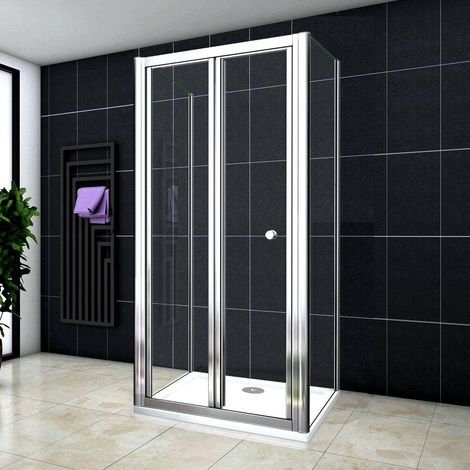 Box Doccia a Tre Lati 185 cm Porta Scorrevole a Soffietto in Vetro Temperato Larga 80 cm Due Pareti Laterali 90 cm (1/5)