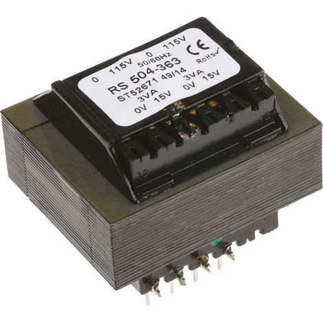 Transformateur pour circuit imprimé, Vout 15V c.a., 2 sorties, 6VA ( Prix pour 1 )