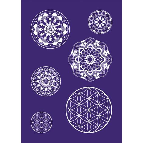 Pochoir Mandala en plastique A4 – Pochoir avec Spatule – Bleu (1/3)
