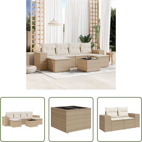 vidaXL Gartensessel - 7-tlg. Garten-Sofagarnitur mit Kissen Beige Poly Rattan (1/5)