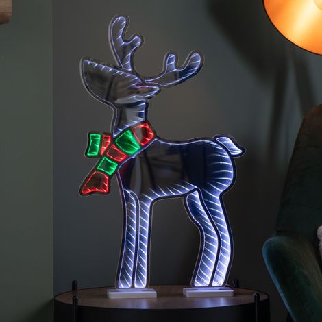 60cm Light up Standing Reindeer with Scarf Christmas Infinity Decoration with Multi-Coloured LEDs (1/5)