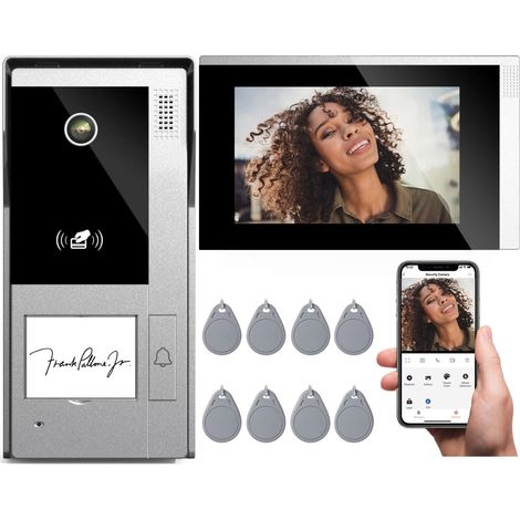 Système d'interphone et de sonnette vidéo intelligente Wi-Fi, comprenant une sonnette filaire et une sonnette intelligente avec caméra. (1/5)