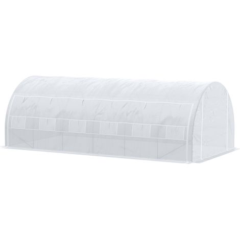 Serre de 18 m² (dimensions : 6 m x 3 m x 2 m) avec porte et parois latérales enroulables et verrouillables par fermeture éclair, 12 fenêtres, structure en acier PE haute densité (140 g/m²), résistant