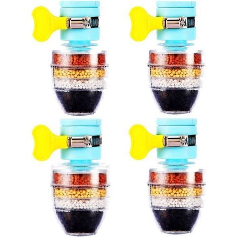 Lot de 4 robinets à charbon actif, filtre purificateur de nettoyage, filtre de robinet à interface universelle améliorée (filtration à 6 couches), plastique, multicolore, poli (1/5)