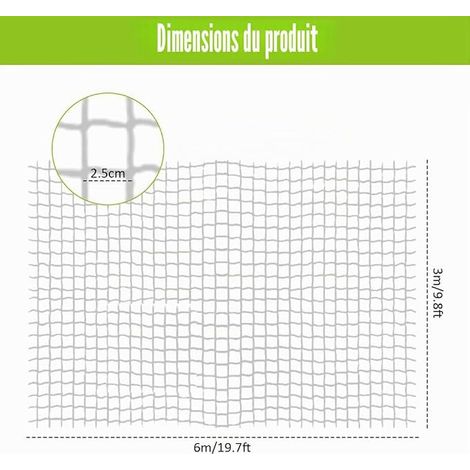 Filet de protection pour chat - Transparent - 6 x 3 m - En nylon - Maille de 2,5 cm - Sans perçage - Découpable - Résistant aux UV et aux intempéries - Pour balcon, terrasse, sécurité pour chats