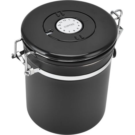 Boîte de conservation hermétique pour café, bocal avec date, valve de décompression CO2, en acier inoxydable noir. (1/5)