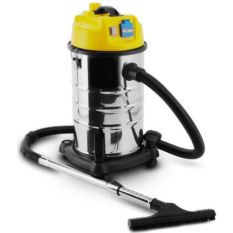 Klarstein Cleanroom - Wet Vacuum Cleaner, Dry Vacuum Cleaner, Industrial Vacuum Cleaner, 1400 W, 30 L Stainless Steel Container, Protective Shutdown, Protection Class IP44, Silver-Yellow