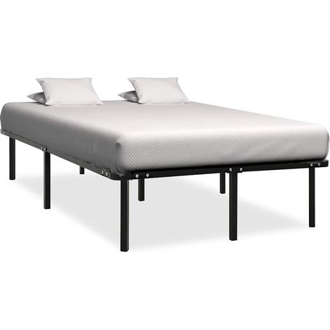 Cadre de lit métal 160 x 200 cm avec sommier à lattes, noir, sans matelas - PANGIVO (1/5)