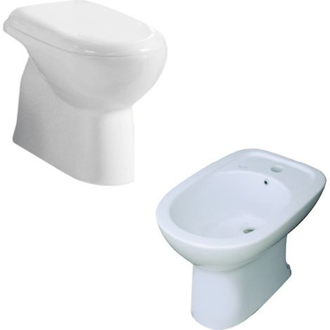 Coppia WC Scarico a Pavimento + Bidet - Mod DIANA - Installazione Distanziata dal Muro - Copri WC Termoindurente (1/5)