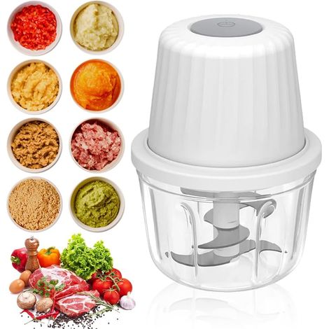 Hachoir à oignon électrique, 400 ml, hachoir pour légumes, mixeur, hachoir pour ail avec câble de recharge de type C pour oignons, fruits, noix, viande, ail (1/5)